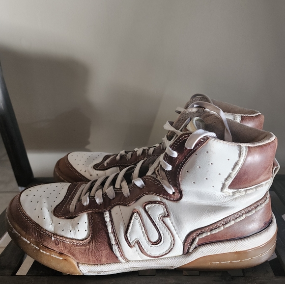 Mens 9 True Religion Leather High Tops Brown/White - Picture 4 of 9